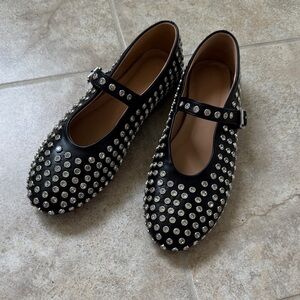 Black Studded Mary Jane Flats